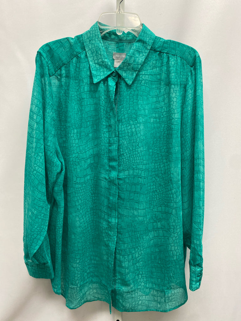 Chico's Size 20/22 Green Print Long Sleeve Top