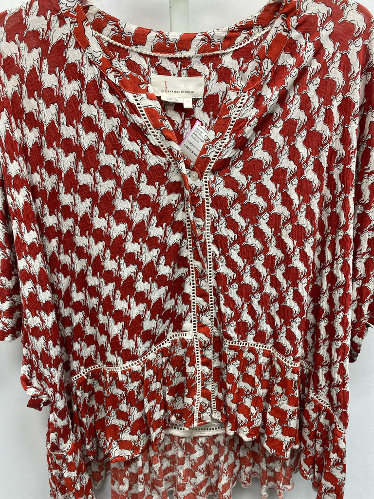 Anthropologie Size Large Red/White Short Sleeve Top