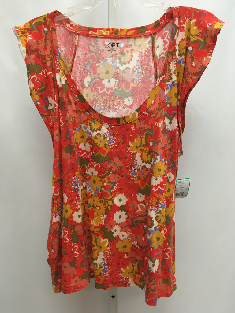 LOFT Size Large Red Floral Sleeveless Top