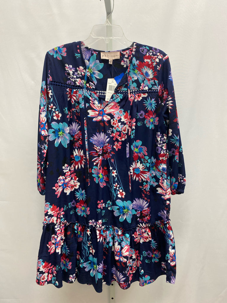 Philosophy Size Medium Navy Floral Long Sleeve Dress