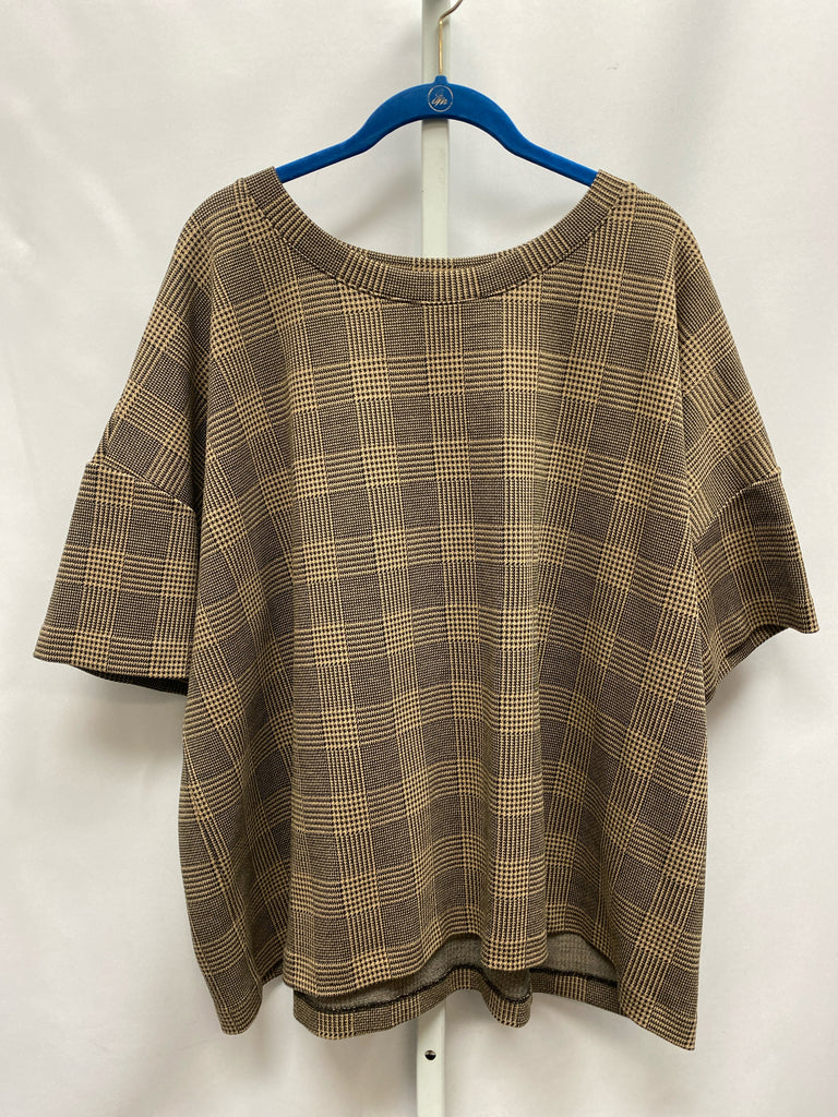 lauren Size 3X Brown Plaid Short Sleeve Top