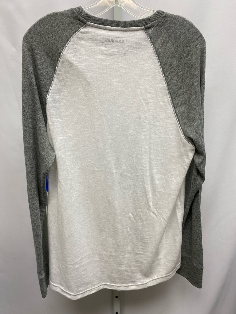 Express Size Medium White/Gray Long Sleeve Top