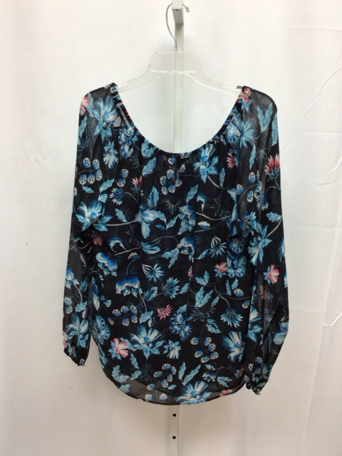 WHBM Size 16 Black/Teal Long Sleeve Top
