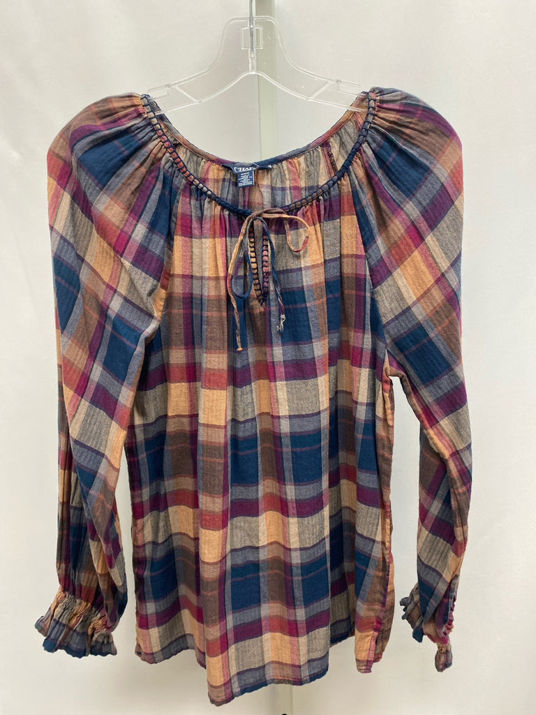 Chaps Size Medium Blue Plaid Long Sleeve Top