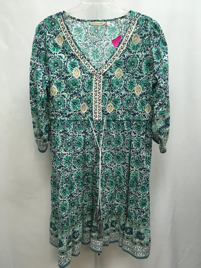 Size Large Soft Surroundings Teal/Navy 3/4 Sleeve Dress