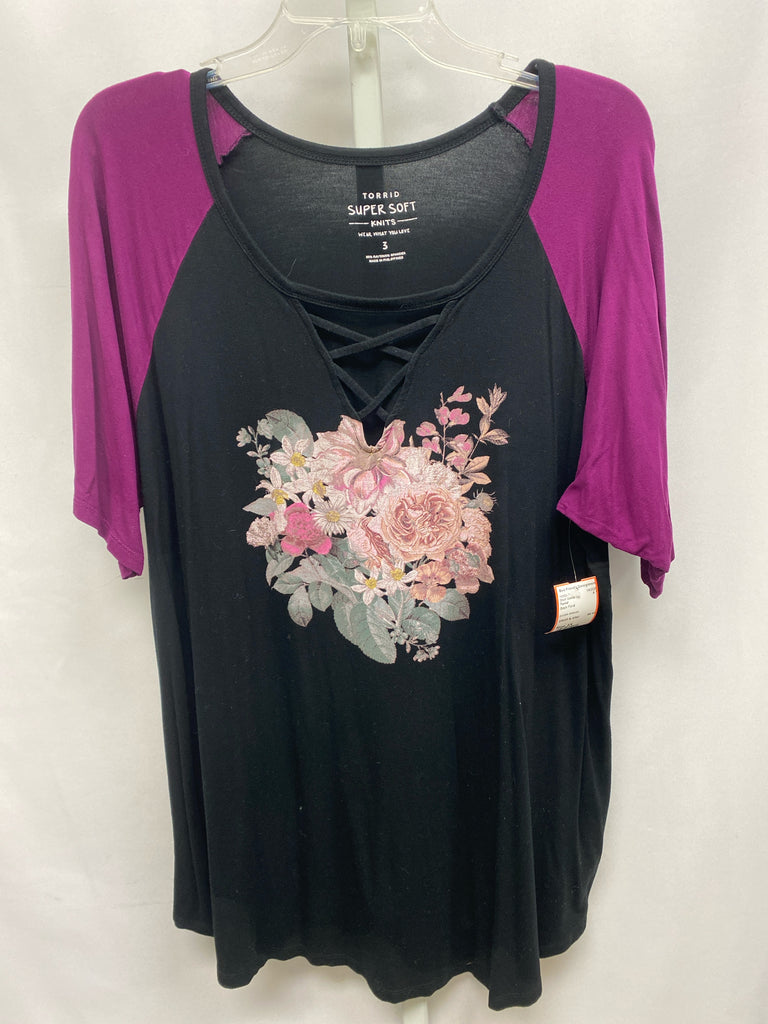 Torrid Size 3X Black Floral Short Sleeve Top