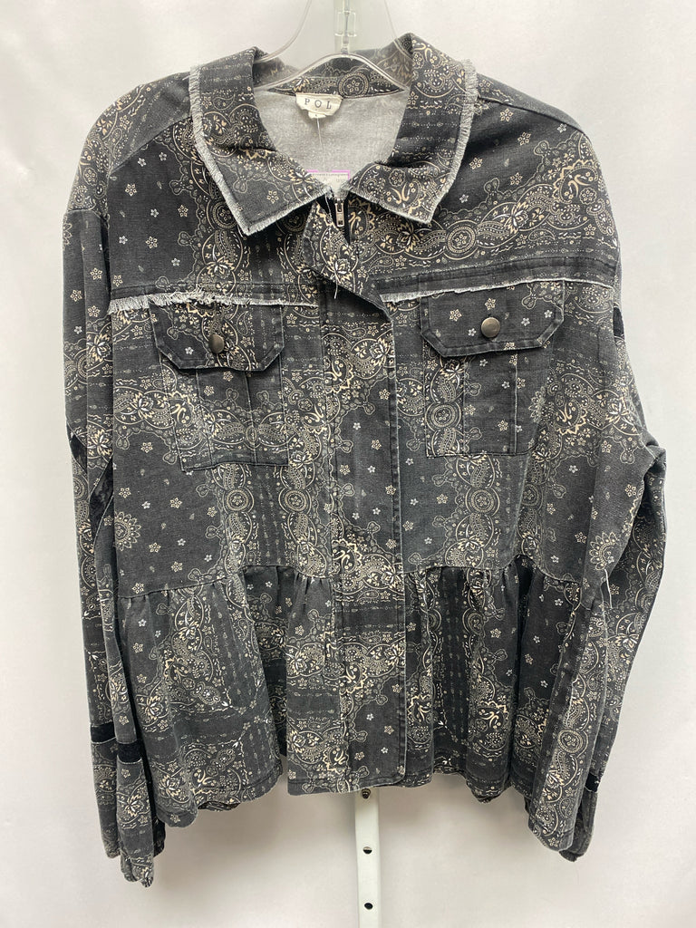 POL Size Large Gray Print Jacket/Top