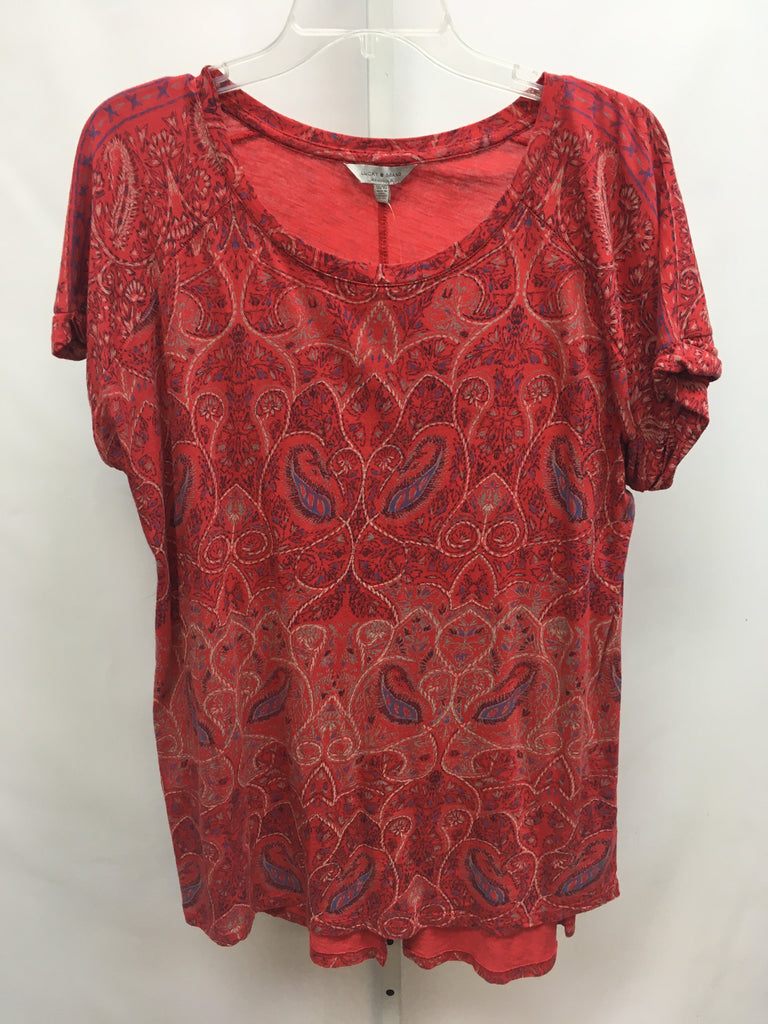 Lucky Brand Size 1X Red Print Short Sleeve Top