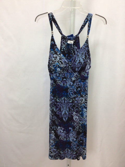 Size Large Allison Brittney Blue Print Sleeveless Dress