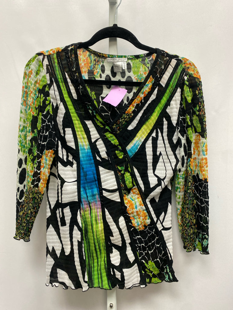 Alberto Makali Size Large Black Print 3/4 Sleeve Top
