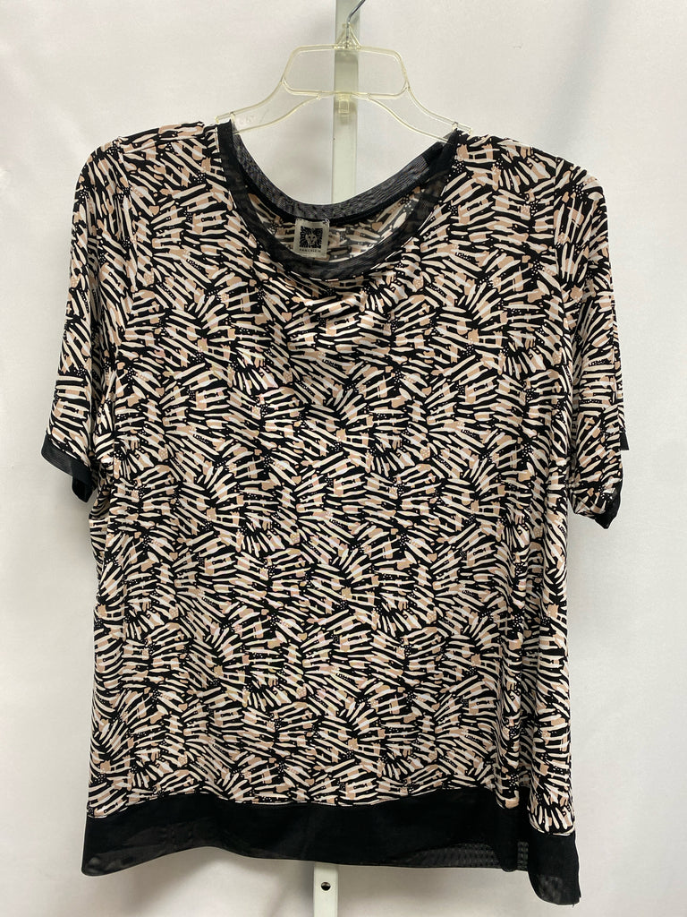 Anne Klein Size 2X Black Print Short Sleeve Top