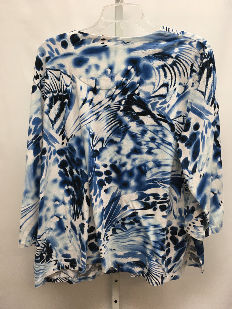Alfred Dunner Size 2X White/blue 3/4 Sleeve Top
