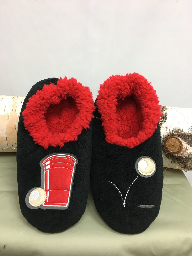 snoozies! Size L Black/Red Slippers