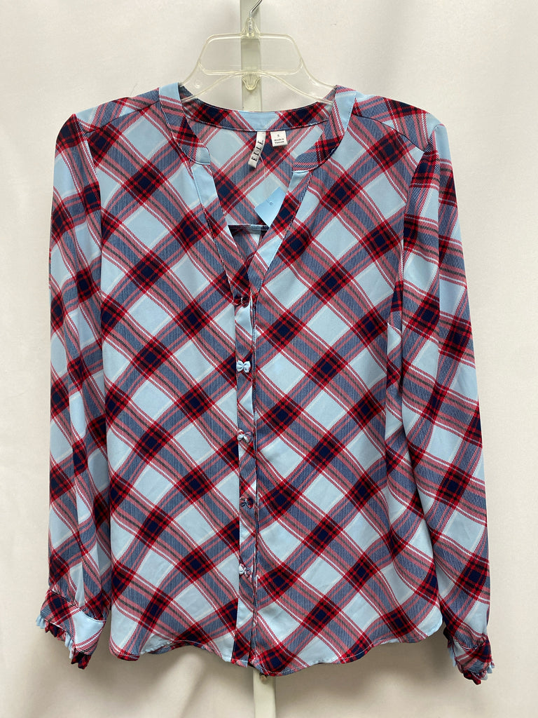Elle Size Small Blue Plaid Long Sleeve Top