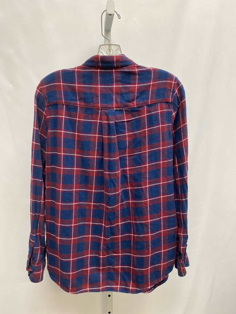 Express Size Small Navy Plaid Long Sleeve Top