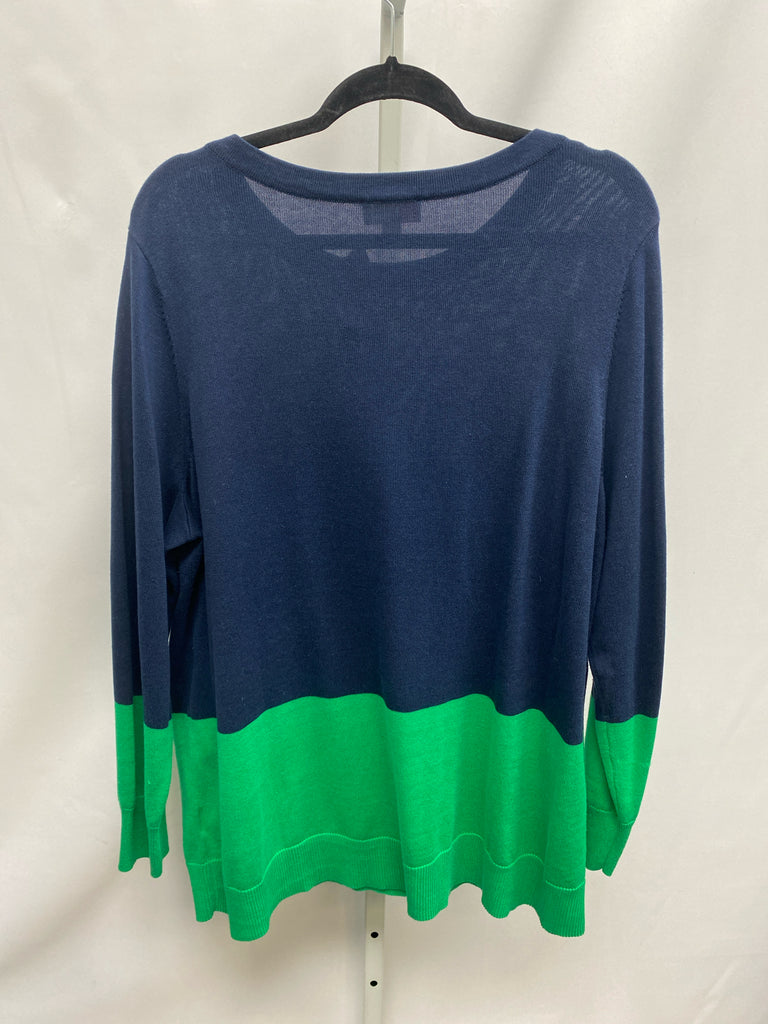 belle Size 1X Navy/Green Long Sleeve Sweater