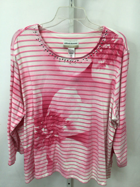 Alfred Dunner Size 2X White/Pink 3/4 Sleeve Top