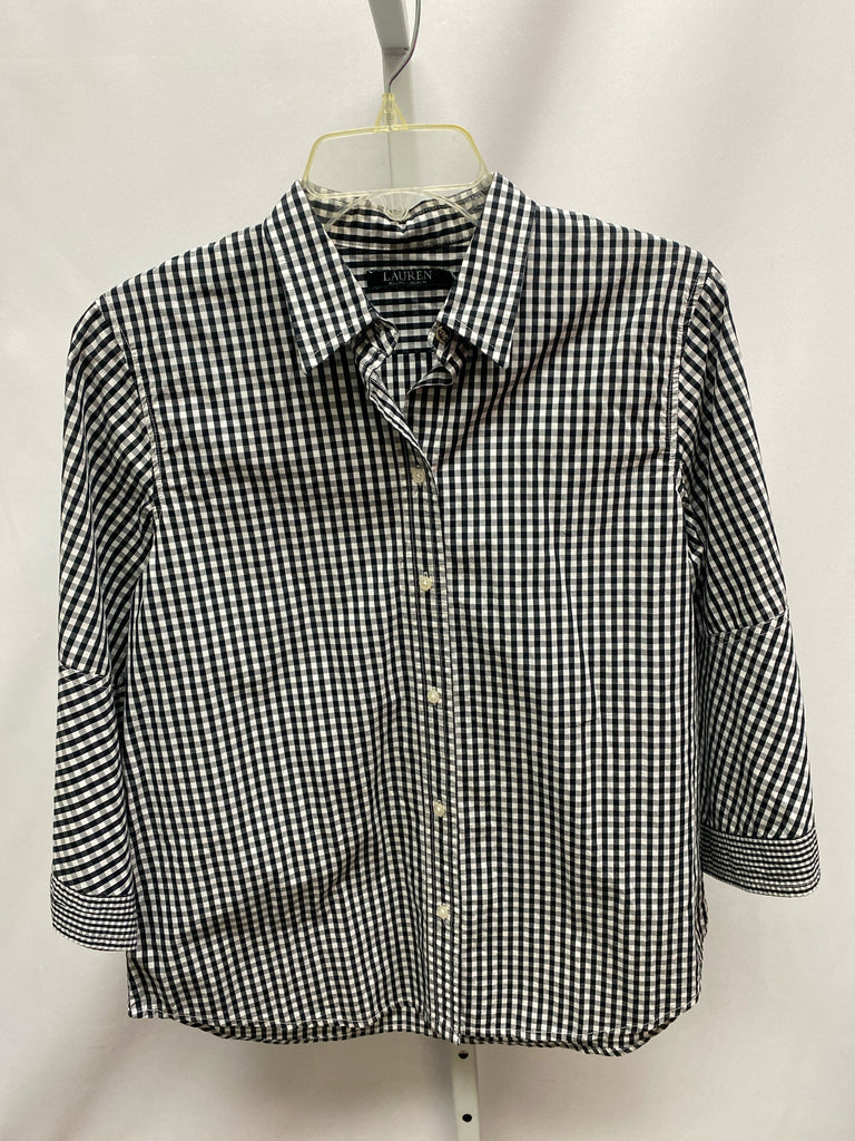 lauren Size PL Black Checked Long Sleeve Top