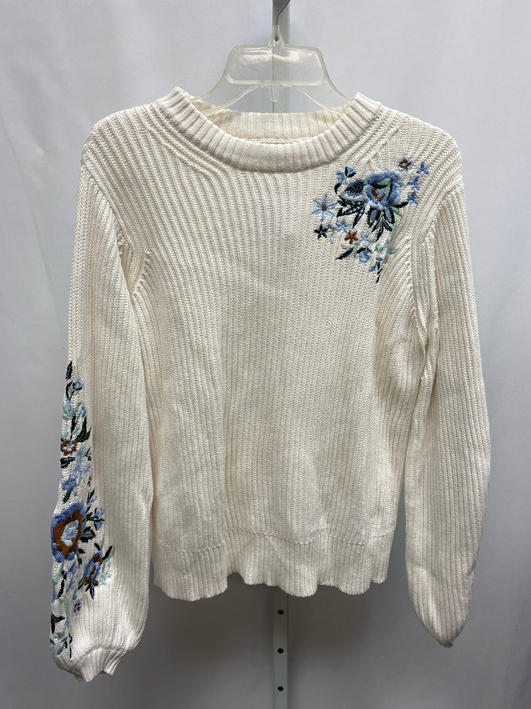 Lucky Size Small White Floral Long Sleeve Sweater