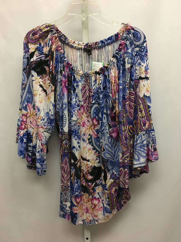 Cupio Size Large Blue Print 3/4 Sleeve Top