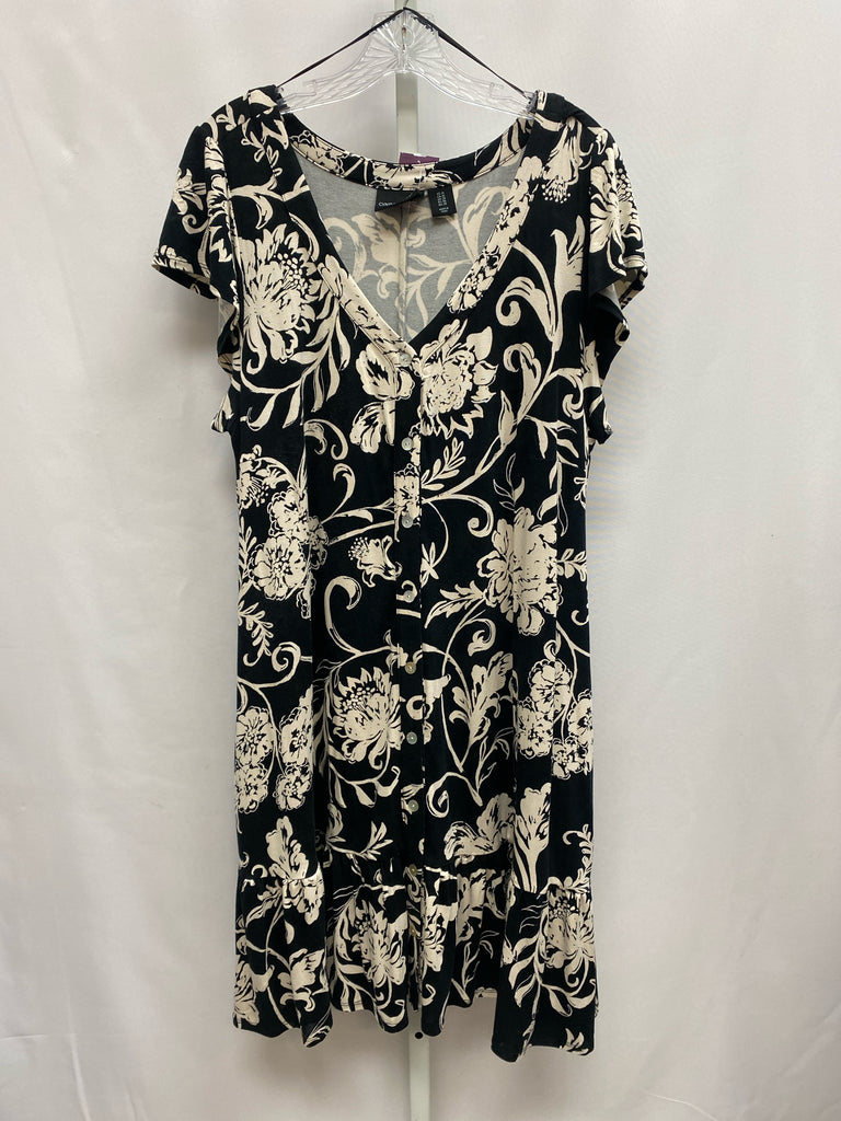 Size 1X Cynthia Rowley Black Floral Short Sleeve Dress