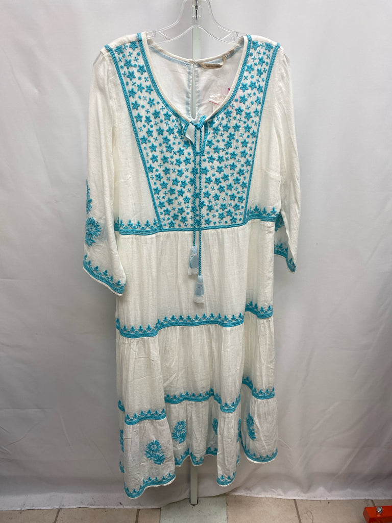 Soft Surroundings Size Large White/blue Long Sleeve Dress