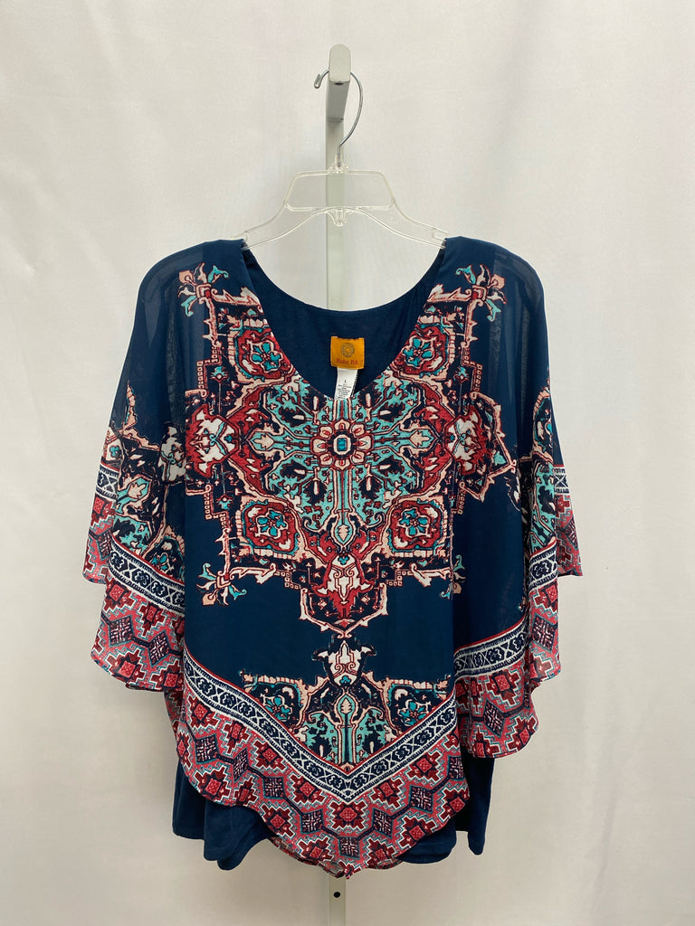 Ruby Rd. Size Large Navy Print 3/4 Sleeve Top