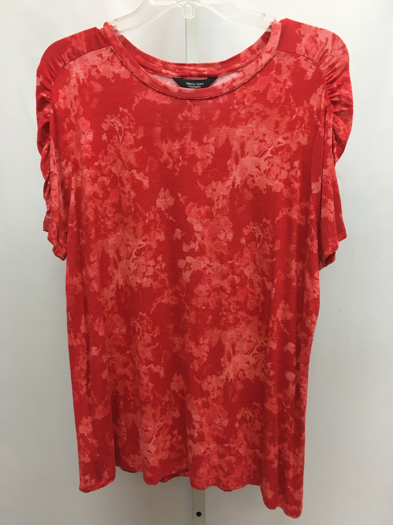 Simply Vera Size Large Red/White Short Sleeve Top
