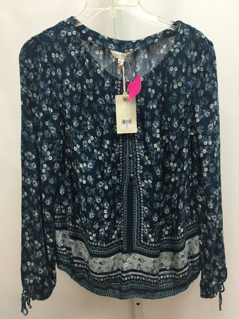 Lucky Brand Size Small Blue Floral Long Sleeve Top