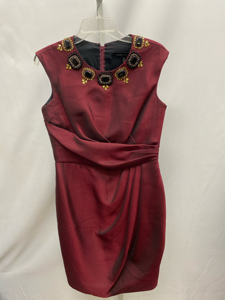 Size 10 Carmen Marc Valvo Burgandy Sleeveless Dress