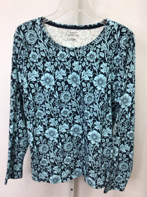 Talbots Size Large Navy Floral Long Sleeve Top