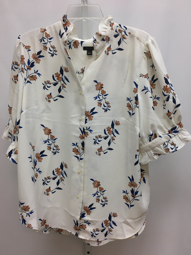 Ann Taylor Size Large White Floral 3/4 Sleeve Top