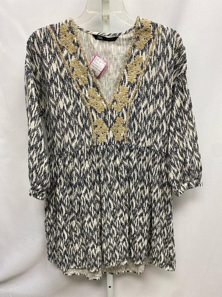 Zara Size Small Navy/White 3/4 Sleeve Dress