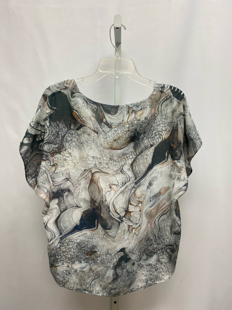 One World Size Large Gray Print Short Sleeve Top