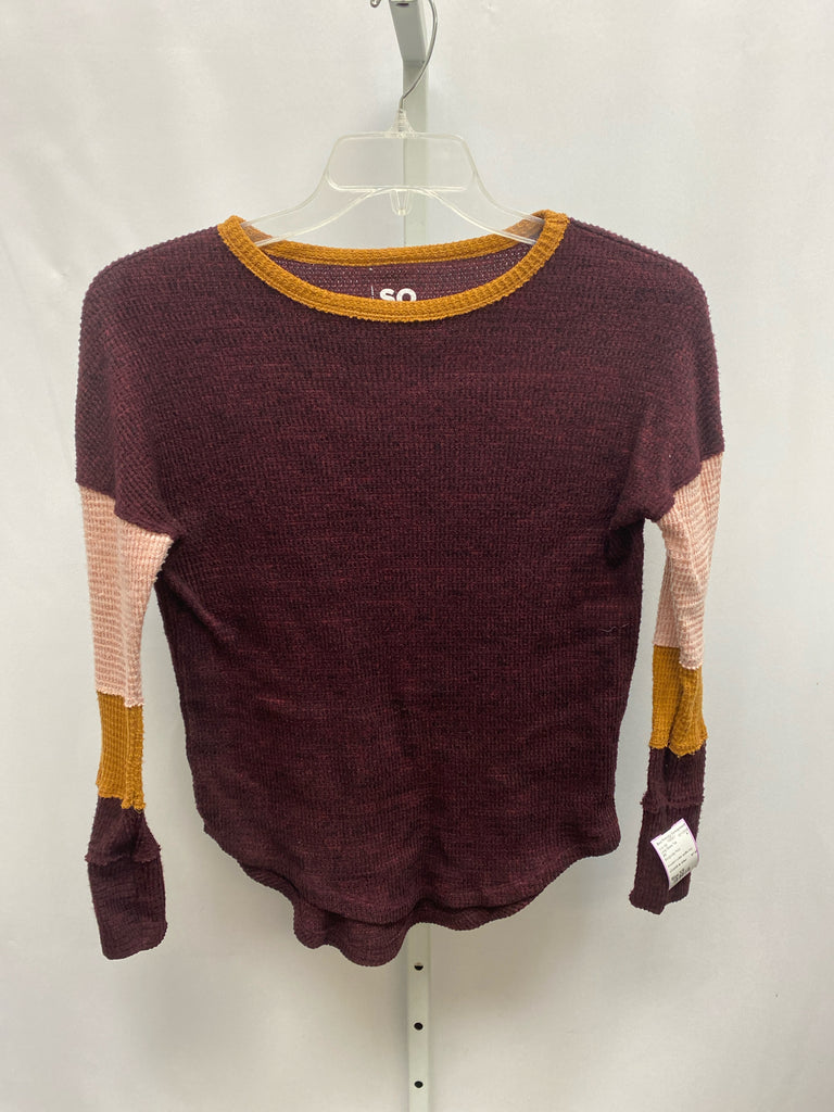 SO Size XS Burgundy Print Long Sleeve Top