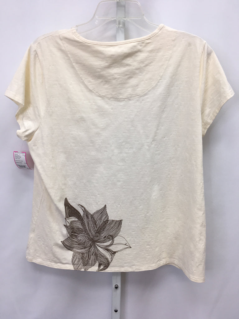 Coldwater Creek Size XLarge Cream Floral Short Sleeve Top