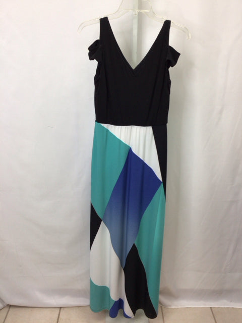 WHBM Size 0 Black/Teal Cold Shoulder Dress