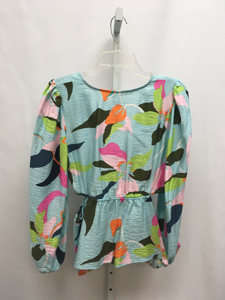 a new day Size Large Teal Floral Long Sleeve Top