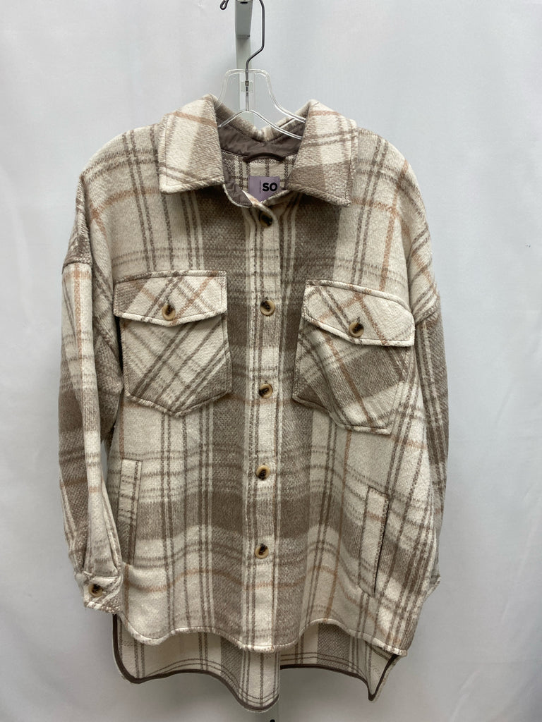 SO Size Large Tan Plaid Shacket