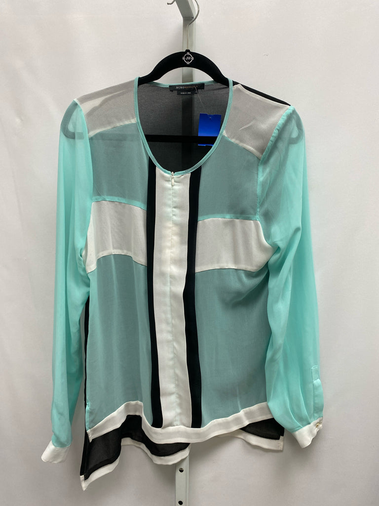 BCBG Size Large Mint/Black Long Sleeve Top
