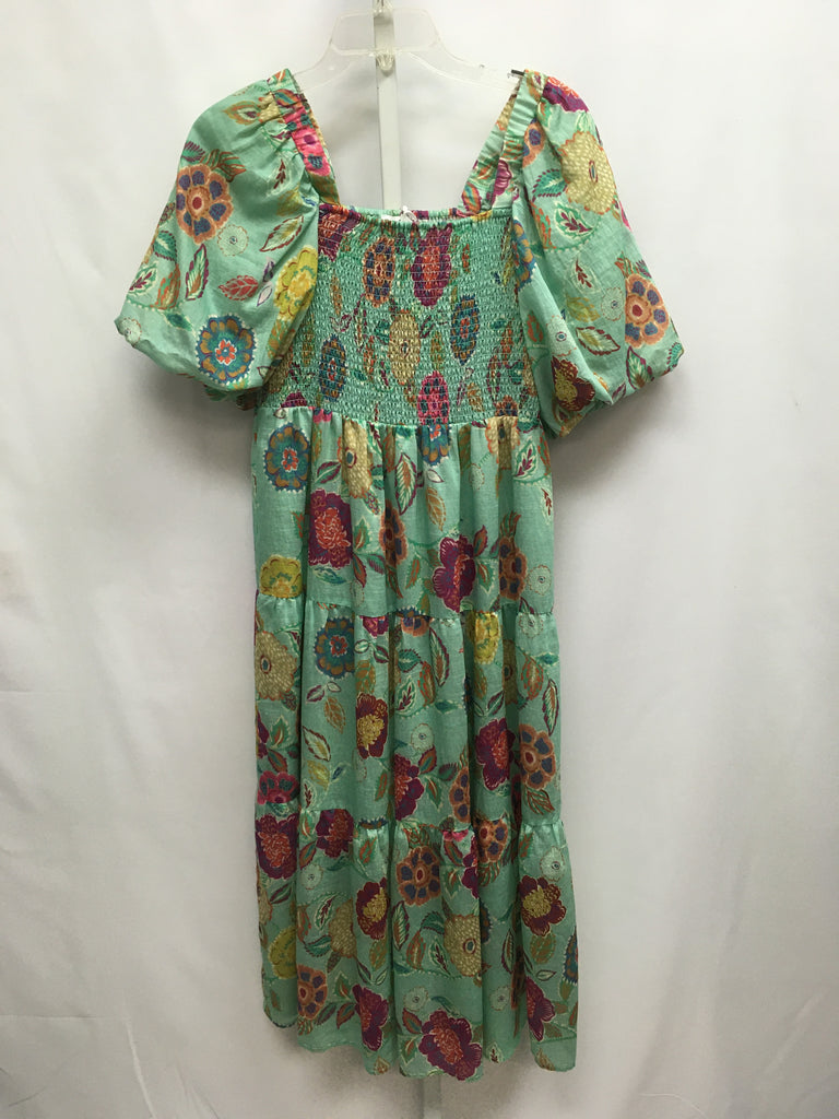 thml green floral dress Size Small Short Sleeve this dress is a Designer Long Dresses for Color:Turquoise and White Stripe ecom_Fit_A-Line