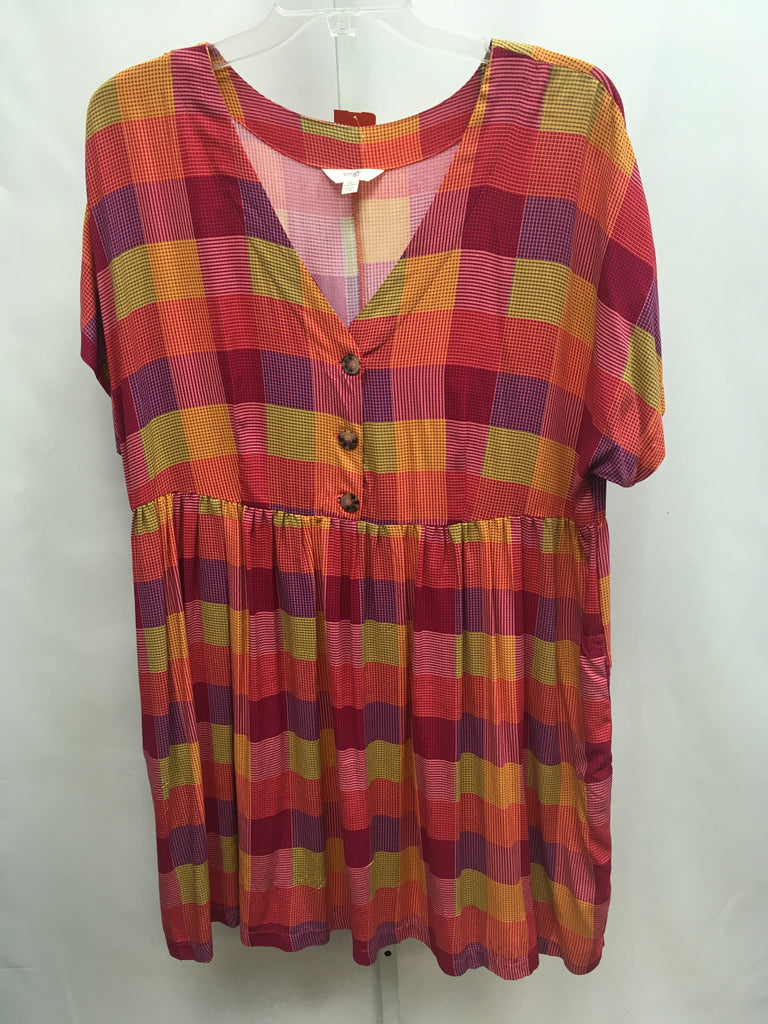 Size 1X terra&sky Pink Plaid Short Sleeve Dress