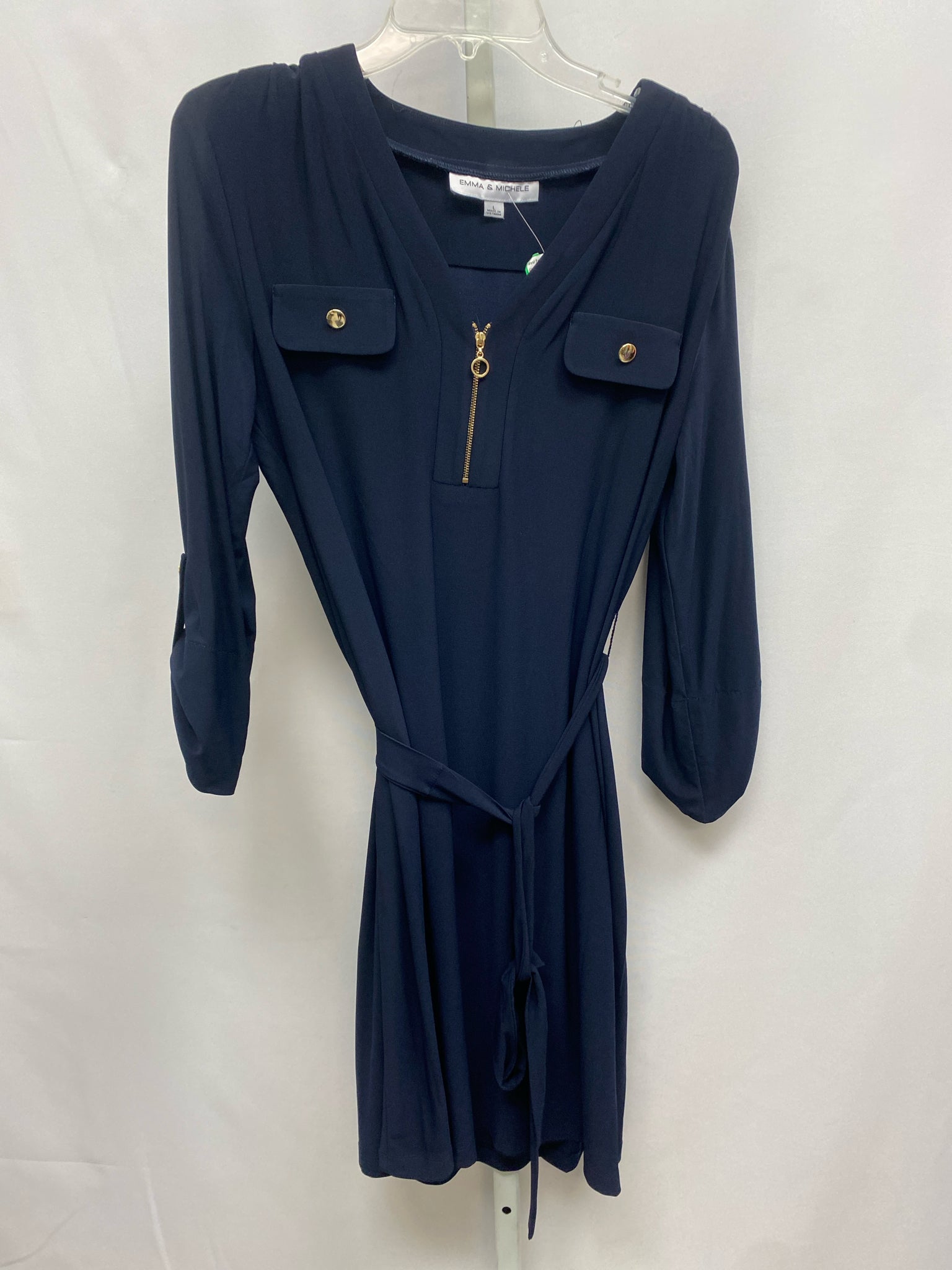 Emma & Michele Size Large Navy Long Sleeve Dress