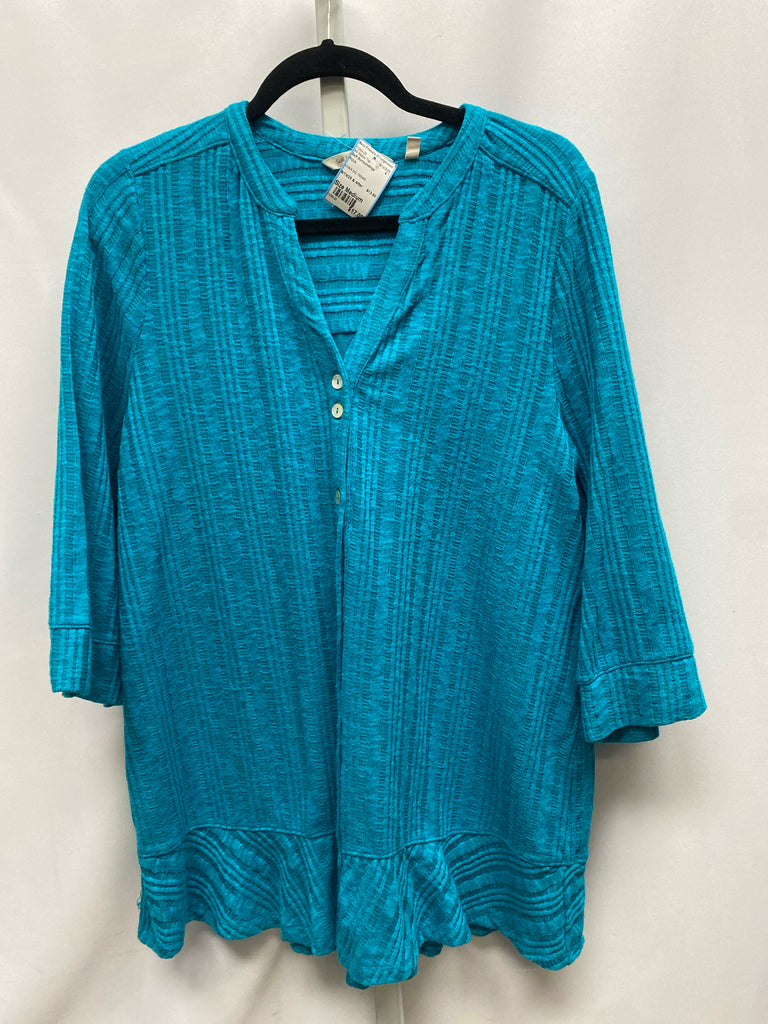 Soft Surroundings Size Medium Aqua 3/4 Sleeve Top