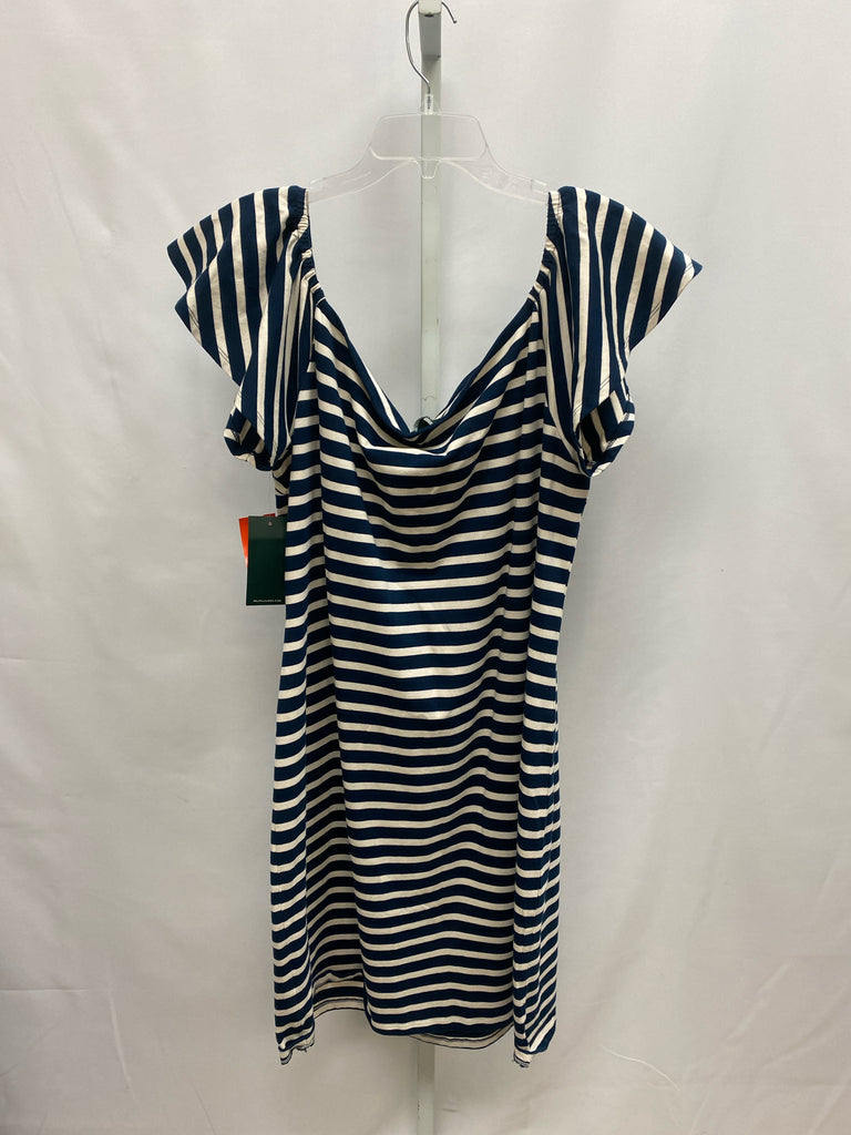 Size 2X lauren Navy/Cream Short Sleeve Dress