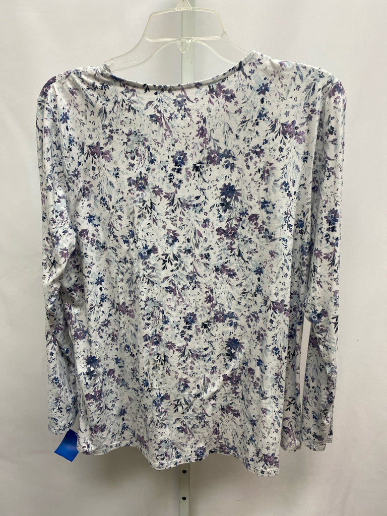 purejill Size Large White Floral Long Sleeve Top