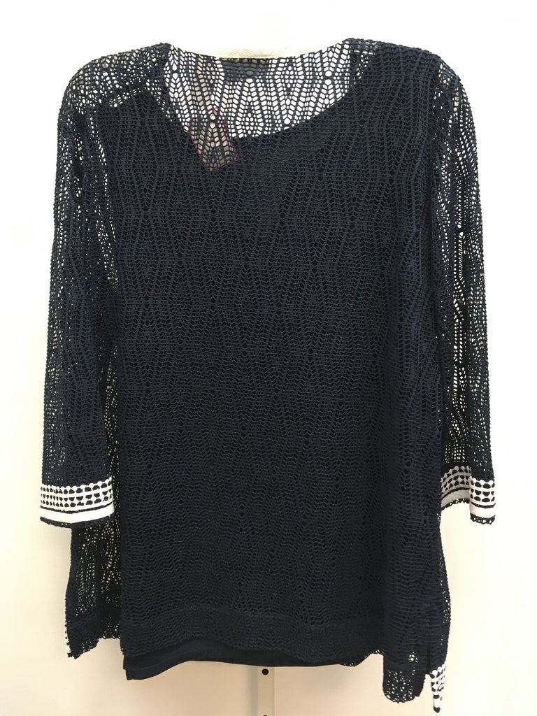 Alfred Dunner Size Large Navy/White 3/4 Sleeve Top
