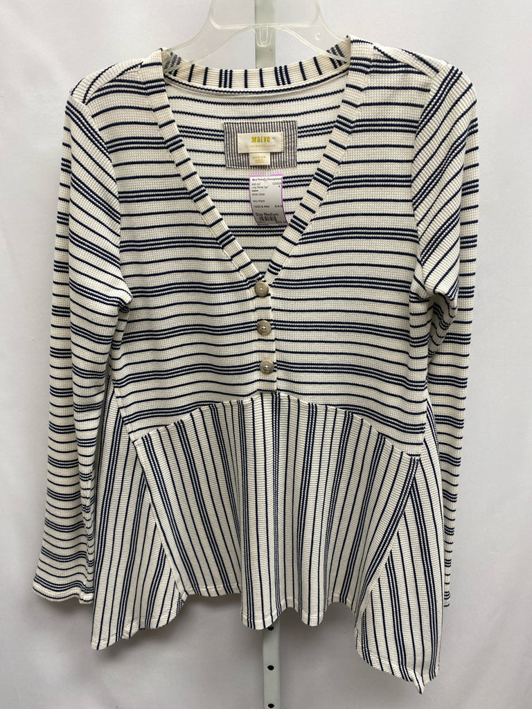 maeve Size Medium White Stripe Long Sleeve Top