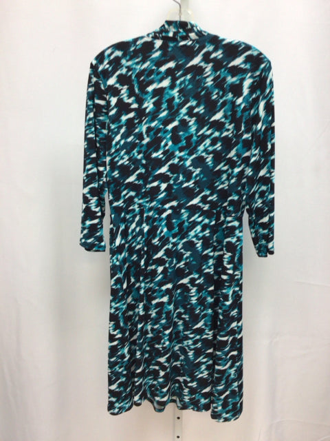 Size Large Liz Claiborne Black/Teal 3/4 Sleeve Dress