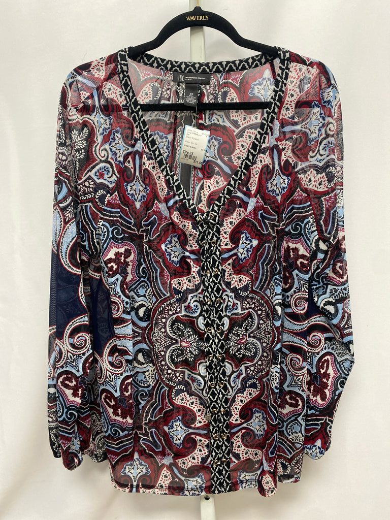 Inc Size 2X Black Paisley Long Sleeve Top